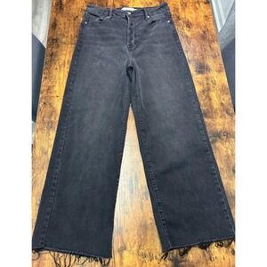 Hidden Jeans Womens High Rise Wide Leg Raw Frayed Hem Faded Black Denim Size 31